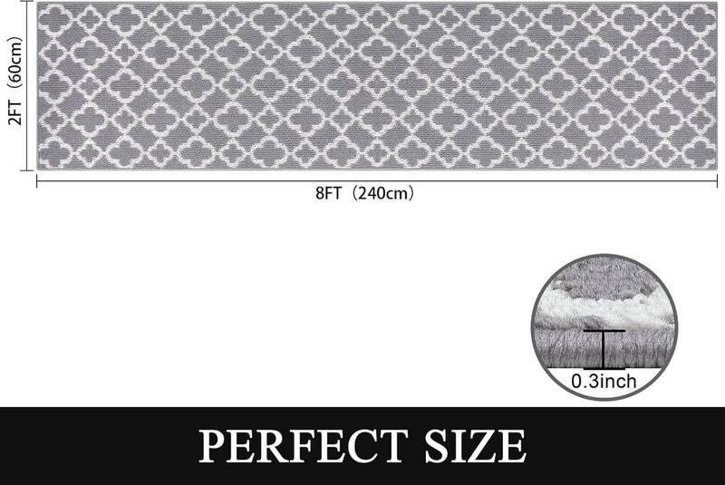 Lange gangtapijtloper, 60 x 240 cm, antislip grijze tapijtloper, wasbaar vintage keukentapijt, lange Boho-tapijtloper voor slaapkamer, entree, keuken