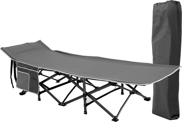 Veldbed, inklapbaar, 190 x 67 x 35 cm, campingbed XXL tot 270 kg, stabiele campingstoel, opvouwbaar, licht, voor volwassenen, campingbed met draagtas en zijvak