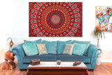 Mandala Wandtapijt - Wall Art Hanging - Sprei van katoenen wandtapijt voor woonkamer, slaapkamer thuis - esthetische wanddoek voor op het strand of thuis (TD_01_rood)