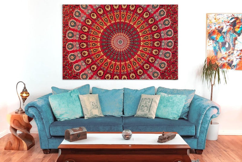 Mandala Wandtapijt - Wall Art Hanging - Sprei van katoenen wandtapijt voor woonkamer, slaapkamer thuis - esthetische wanddoek voor op het strand of thuis (TD_01_rood)