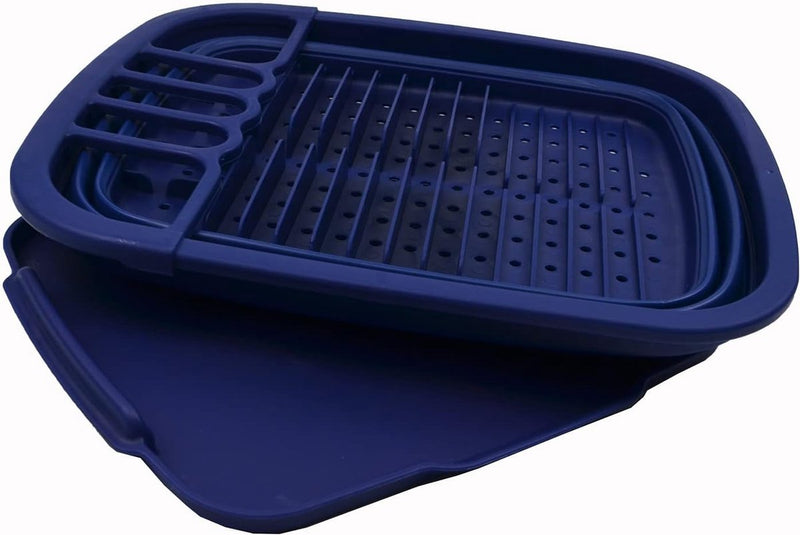 Opvouwbare plastic afdruiprek met afdruiprek, 8L opvouwbare afdruiprekset - draagbare schotelorganizer - ruimtebesparend keukenrek (koningsblauw, 1)