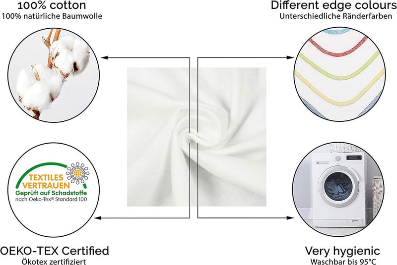 Set van 10 flanellen washandjes, 100% katoen, 25 x 25 cm, wit