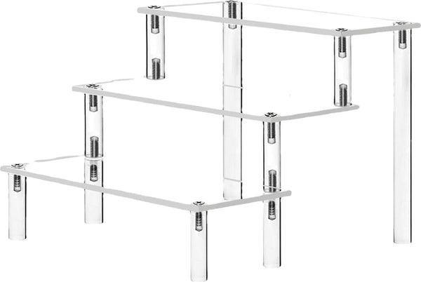 Acryl displaystandaard, 3 niveaus, transparant acryl riser display, rek, standaard, acryl organizer, standaard voor poppen, cosmetica, dessertdisplay, 30 x 20 x 15 cm (3-traps transparant