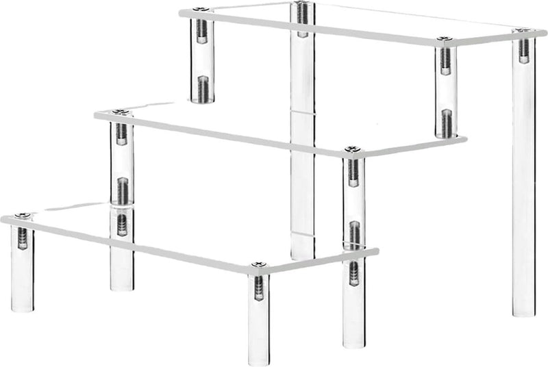 Acryl displaystandaard, 3 niveaus, transparant acryl riser display, rek, standaard, acryl organizer, standaard voor poppen, cosmetica, dessertdisplay, 30 x 20 x 15 cm (3-traps transparant