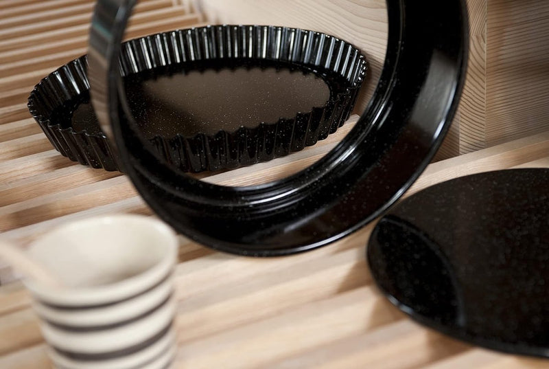 Taartvorm, 26 cm, 3-delige set, klassieke bakvormen, hoogte 8,0 cm, professionele bakker, emaille, zwart, met buisbodem, inductie,