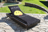 Beschermhoes voor tuinligstoel, strandligkussen, badstof hoes, 55% katoen, 45% polyester, ca. 75 x 200 cm (Smiley Black - Good Luck)