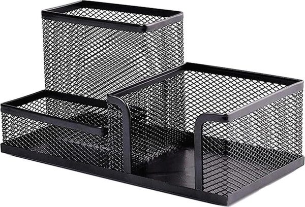 Draad metalen pennenhouder Kantoor pennenhouder Penorganisator Vierkant metalen gaas Kantooropslag Kaptafel (zwart)