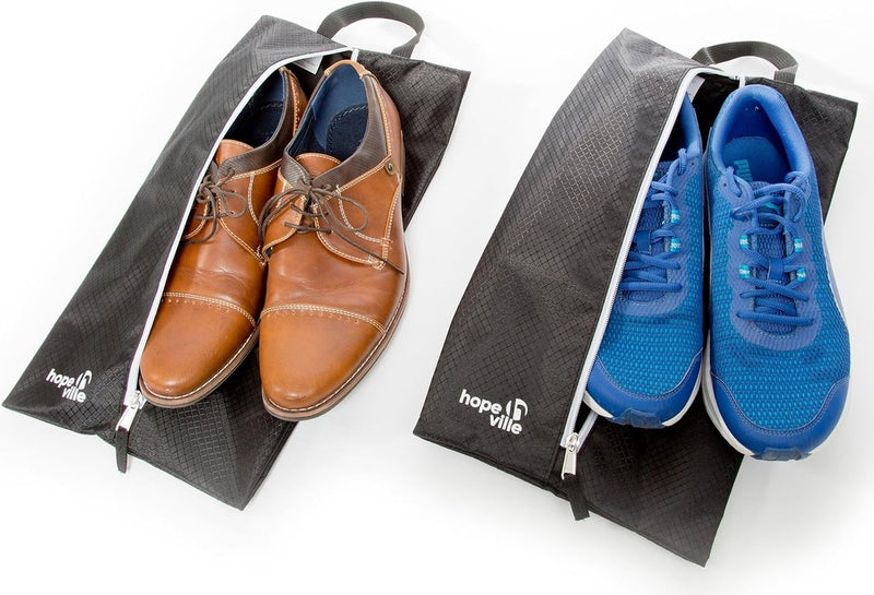 Extra grote schoenentassen in set van 2, premium waterdichte schoenenzak, scheiden schone kleding van vuile schoenen op reis, vrije tijd en vakantie (zwart)