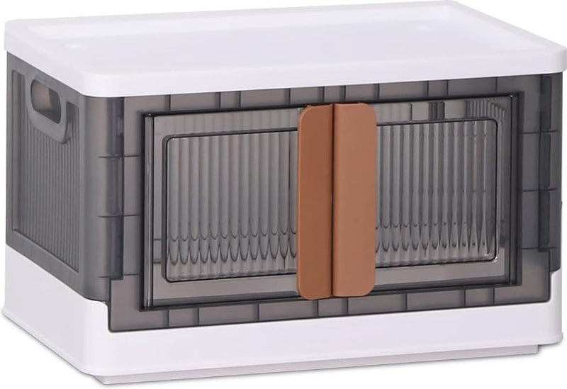 Opvouwbare kunststof opbergdoos, opbergdoos met deksel en wielen, dubbele opening, stapelbare opbergdoos, transparant, voor kantoor, kinderkamer, keuken en woonkamer