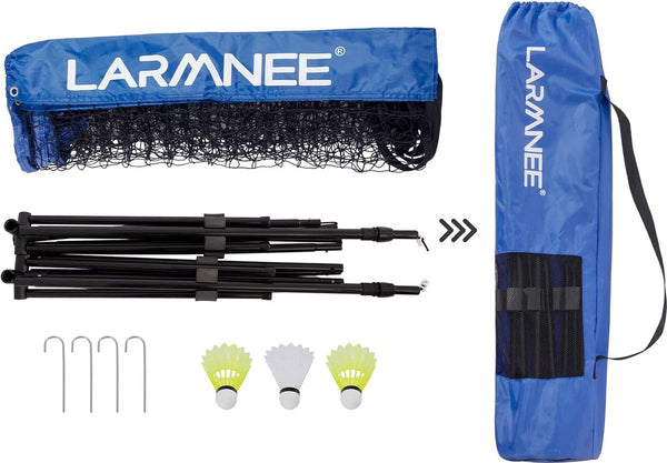 Badmintonnet, tennisnet, 3 m, 4 m, 5 m in hoogte verstelbaar, set bestaande uit net, 3 x shuttle, stabiel ijzeren frame en transporttas, voor binnen en buiten