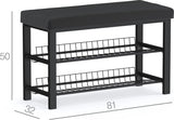 Stabiel schoenenrek met zitbank, ruimtebesparende schoenenbank met 2 roosterplanken, 81 x 50 x 32 cm, mooi gevormde schoenenkast voor hal, woon- en slaapkamer met bescherming tegen krassen op