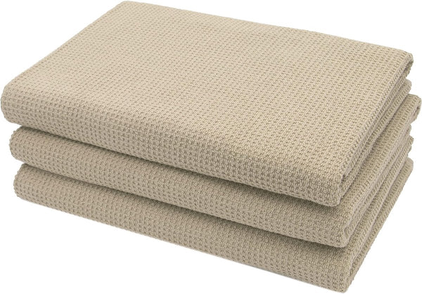 Set van 3 douchehanddoeken wafelpique, 100% katoen, 70x140 cm, cappuccino
