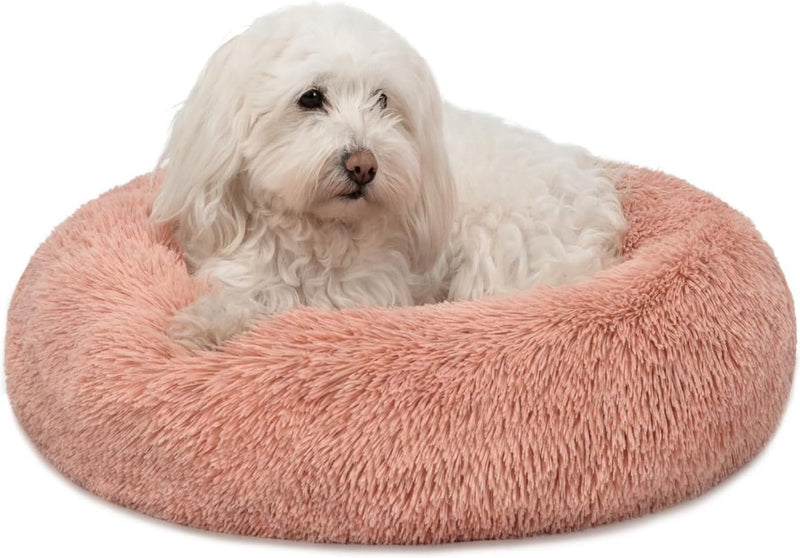 Donutbed voor honden en katten, wollig hondenbed rond voor kleine en grote huisdieren, Ø 50 cm, zacht kattenbed van knuffelig pluche, hondenkussen met extra dikke vulling, roze