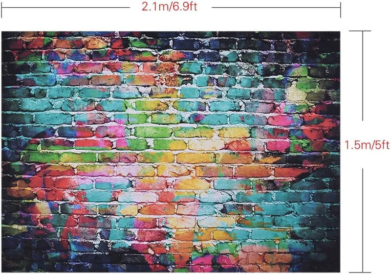 Fotoscherm 1,5 x 2,1 m / 5 x 6,9 ft fotografie achtergrond digitaal bedrukt kleurrijk doodle scribble bakstenen muur patroon voor kinderen kinderen baby pasgeborenen portret studio fotografie