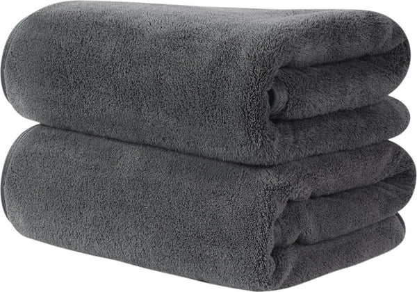 Set van 2 microvezelhanddoeken, microvezelhaarhanddoek, pluizige microvezelbadhanddoek, microvezelhanddoeken voor haar, zachte en absorberende douchedoeken, 50 x 100 cm, donkergrijs