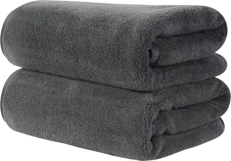 Set van 2 microvezelhanddoeken, microvezelhaarhanddoek, pluizige microvezelbadhanddoek, microvezelhanddoeken voor haar, zachte en absorberende douchedoeken, 50 x 100 cm, donkergrijs