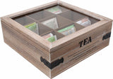 Theedoos grote theebus 24 x 24 x 8,5 cm (L x B x H) Theedoos met 9 vakken Houten theezakjesdoos met deksel in vintage look