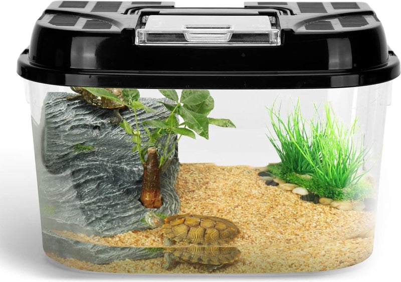 Terrarium voor reptielen en amfibieën, transparante kunststof reptielenkweekbox voor schildpad, hagedis, spide, hoornkikker, draagbare reptielenvoederbox, S (L17,8 x B 12 x H 12,7 cm)