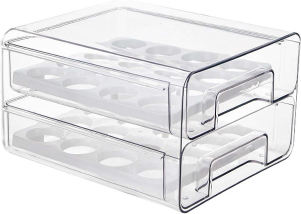 2-laags eiercontainer voor koelkast, 32 eieropbergdoos, eierrepen voor koelkasten, eieropslagladecontainer voor eierconservering, eiertransport, hotelrestaurant