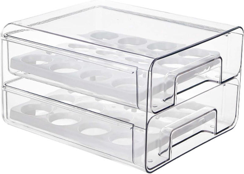 2-laags eiercontainer voor koelkast, 32 eieropbergdoos, eierrepen voor koelkasten, eieropslagladecontainer voor eierconservering, eiertransport, hotelrestaurant