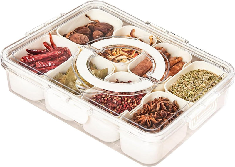 Snackschaal, serveerschaal, snackbord met 8 vakken, snackschaal met deksel, plastic snackbord, fruitbord met deksel, snackopbergdoos voor noten, desserts