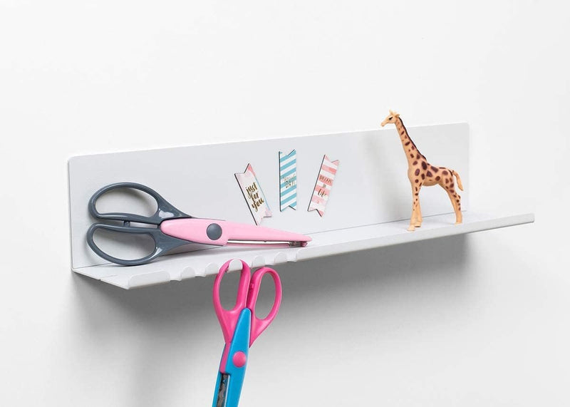 Wandplank 44 x 9 x 9 cm 5 haken en kabelhouder. Hangplank van gepoedercoat plaatstaal. Sleutelrekorganizer en letters voor entree, keuken, kantoor. witte kleur