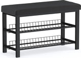 Stabiel schoenenrek met zitbank, ruimtebesparende schoenenbank met 2 roosterplanken, 81 x 50 x 32 cm, mooi gevormde schoenenkast voor hal, woon- en slaapkamer met bescherming tegen krassen op
