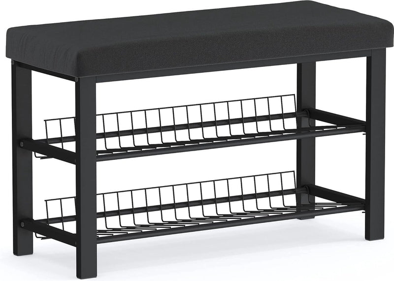 Stabiel schoenenrek met zitbank, ruimtebesparende schoenenbank met 2 roosterplanken, 81 x 50 x 32 cm, mooi gevormde schoenenkast voor hal, woon- en slaapkamer met bescherming tegen krassen op