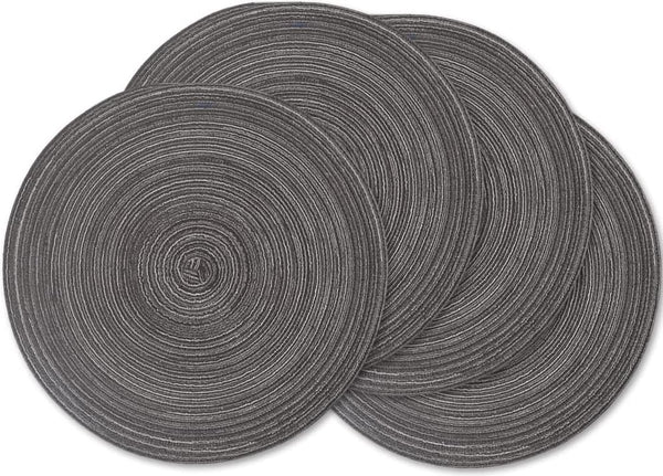 Ronde placemats Set van 4 45 cm gevlochten wasbare placemats zwart en grijs