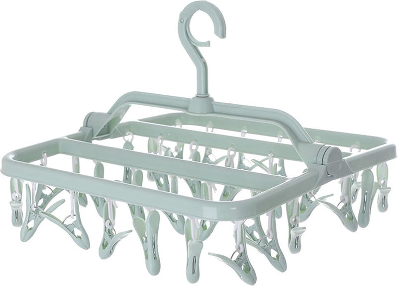 Sokkendroger, wasrek, opvouwbare wasdroger met 32 klemmen, winddichte kleerhanger, ruimtebesparend hangdroger, voor ondergoed, sokken, handdoeken, babykleding