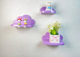Wandrek, zwevend rek, set van 3, hangend, creatief voor slaapkamer, woonkamer, keuken en hal, wolken, wandplank, klein formaat, wolken, klein formaat, paars