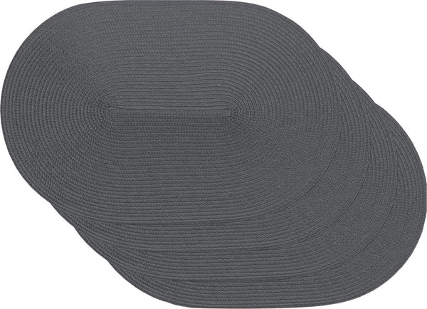 Placemat Placemat Tafellinnen Placemats voor Eetkamer Geweven Ovaal Patroon Grijs Set van 4 Vinyl Voedselveilig 45 x 30 cm Pak van 4