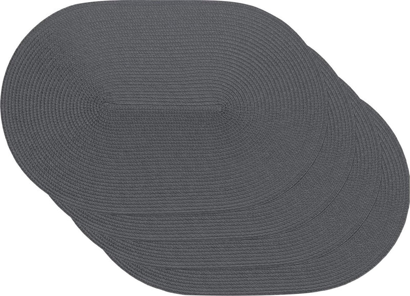 Placemat Placemat Tafellinnen Placemats voor Eetkamer Geweven Ovaal Patroon Grijs Set van 4 Vinyl Voedselveilig 45 x 30 cm Pak van 4
