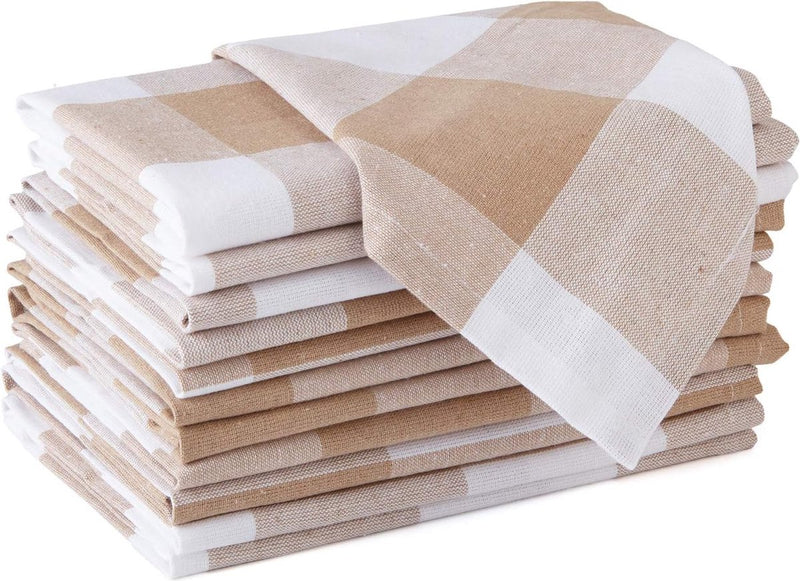 Set van 12 stoffen servetten, getest beige, milieuvriendelijk gerecycled katoen, afmetingen 43 x 43 cm, servetten voor de eettafeldecoratie, wasbaar en herbruikbaar