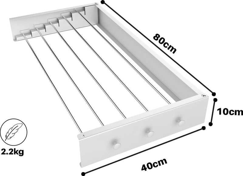 Wasdroger voor aan de wand, uittrekbaar, 80 cm, staal (wit)