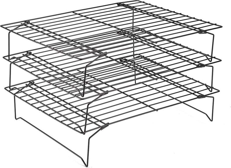 Afkoelrooster, roestvrij stalen cakekoeler met anti-aanbaklaag, stapelbaar bakrek voor koekjes, cake, brood, 3-delig, 34 x 24,5 x 19,5 cm