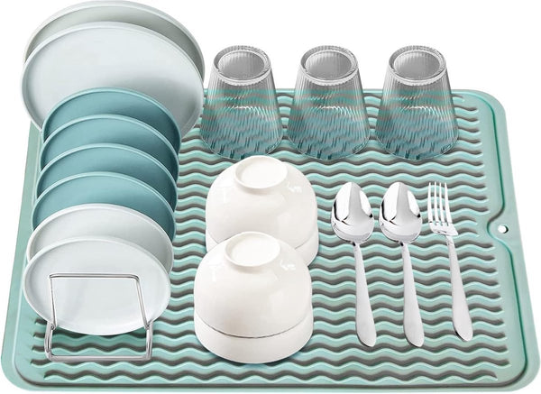 Afdruipmat, afdruipmat, servies, 40 x 30 cm, afdruipmat voor servies, gootsteen, lekbak, droogmat, bestek, hittebestendige antislip vaatmat, groen