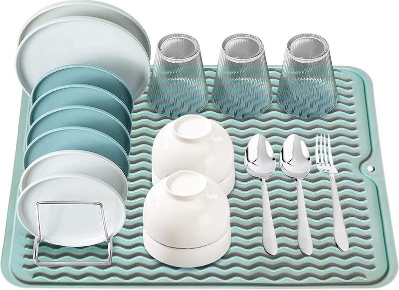 Afdruipmat, afdruipmat, servies, 40 x 30 cm, afdruipmat voor servies, gootsteen, lekbak, droogmat, bestek, hittebestendige antislip vaatmat, groen