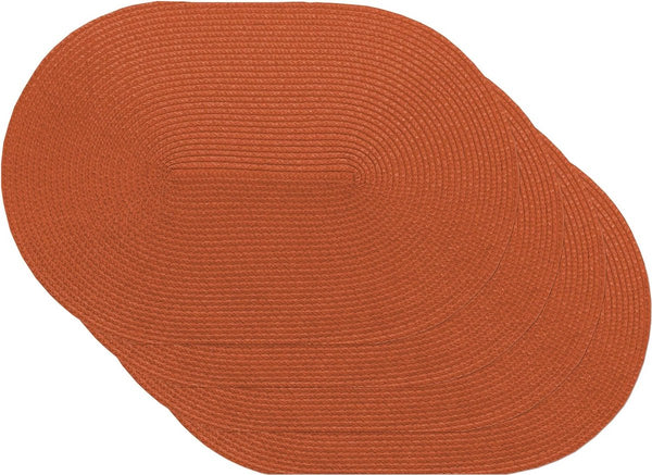 Placemat Brick Oval, placemat voor eetkamer, eettafelmatten, schotelonderzetters, placemats, geweven, geschikt voor levensmiddelen, oranje, 45 x 30 cm, 4 stuks,