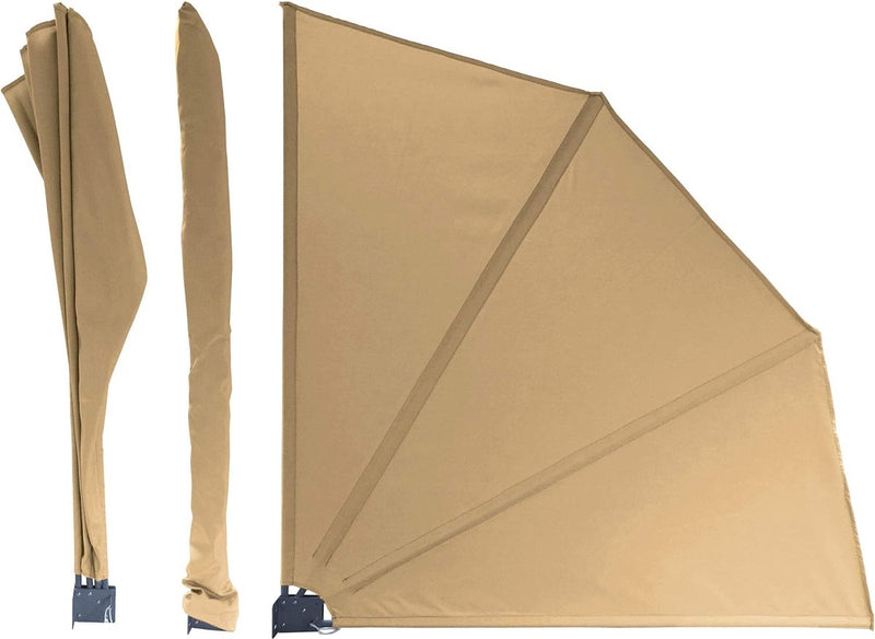 Inkijkbescherming waaiers 140x140cm beige Easy Mount met beschermhoes en extra wandplaat balkon scheidingswand windscherm zonwering