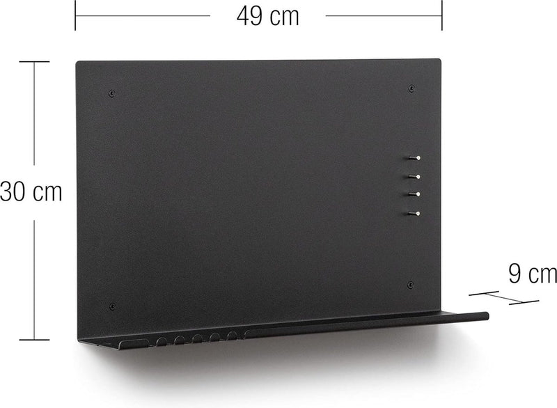 Magneetbord met magneten, sleutelorganizer, telefoonrek met houder voor kabel, 49 x 30 cm, kleur zwart