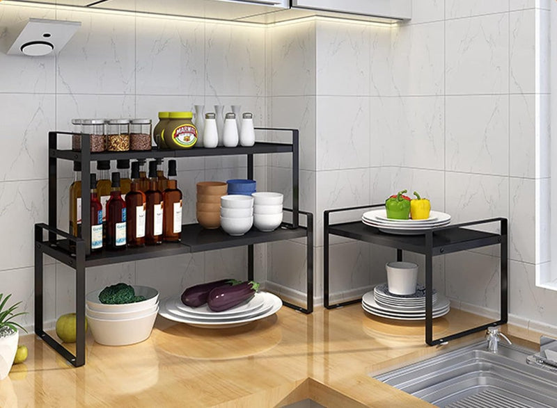 Keukenrek op het werkblad, uitbreidbaar, multifunctioneel metalen keukenrek, heavy duty, verstelbaar werkbladenrek, kruidenrek, organizer, pantry, vrijstaand voor keuken en badkamer