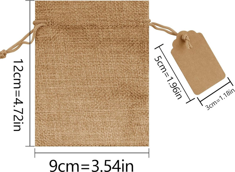 30 stuks kleine jutezakjes met trekkoord, 9 x 12 cm, herbruikbare linnen zakjes, geschenkzakjes, kleine jutezakjes voor sieraden, bruiloft, feest, Kerstmis (geelbruin)