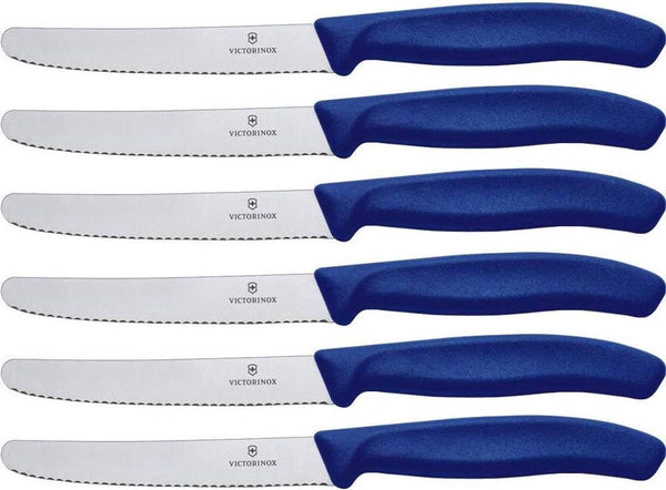 Keukenmessen, set van 6 stuks, lengte 11 cm, extra scherpe gekartelde rand, ergonomische handgreep, vaatwasmachinebestendig