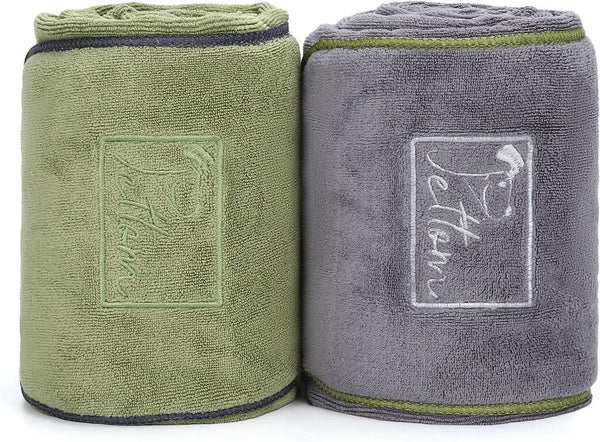 2 stuks hondenhanddoeken, microvezel, extra absorberend, handdoeken voor honden met zakken, sneldrogend, badhanddoek voor honden en katten, 90 x 50 cm, grijs en groen