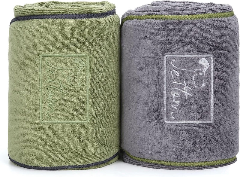 2 stuks hondenhanddoeken, microvezel, extra absorberend, handdoeken voor honden met zakken, sneldrogend, badhanddoek voor honden en katten, 90 x 50 cm, grijs en groen