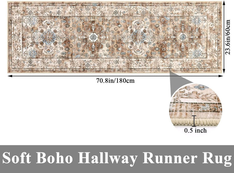 Tapijtloper voor gang, antislip, wasbaar, 60 x 180 cm, keukentapijt, gang, tapijt, hal, loper, lang, vintage tapijt, voor woonkamer, keuken, slaapkamer