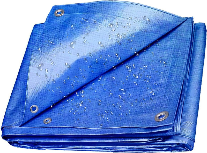 Dekzeil zeildoek waterdicht stoffen zeildoek met oogjes schema's houten dekzeil bouwzeil voor tuin hout tuinmeubelen kamperen (blauw 50 g/m2, 3 m x 4 m)