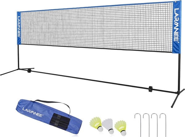 Badmintonnet, tennisnet, 3 m, 4 m, 5 m in hoogte verstelbaar, set bestaande uit net, 3 x shuttle, stabiel ijzeren frame en transporttas, voor binnen en buiten