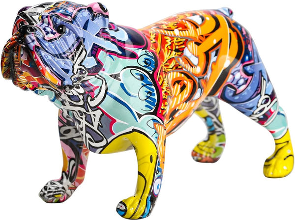 Kleurrijke Franse Bulldog Standbeeld Creatieve Graffiti Kleurrijke Kunst Bulldog Hars Ambachtelijke Dierensculptuur Puppy Figuur Moderne Home Decor Woonkamer Bureau Decoratie (A)